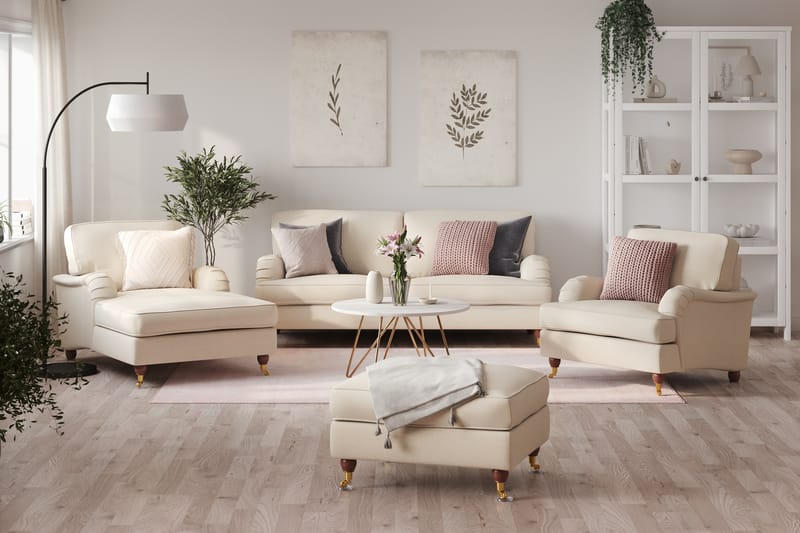 Howard Lyx Soffgrupp 3-sits Soffa + Divanfåtölj + Fåtölj + Fotpall i Tyg - Beige - Möbler - Vardagsrum - Soffgrupper - Howard soffgrupp