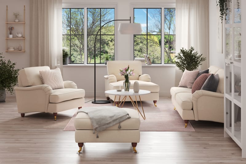 Howard Lyx Soffgrupp 3-sits Soffa + Divanfåtölj + Fåtölj + Fotpall i Tyg - Beige - Möbler - Vardagsrum - Soffgrupper - Howard soffgrupp