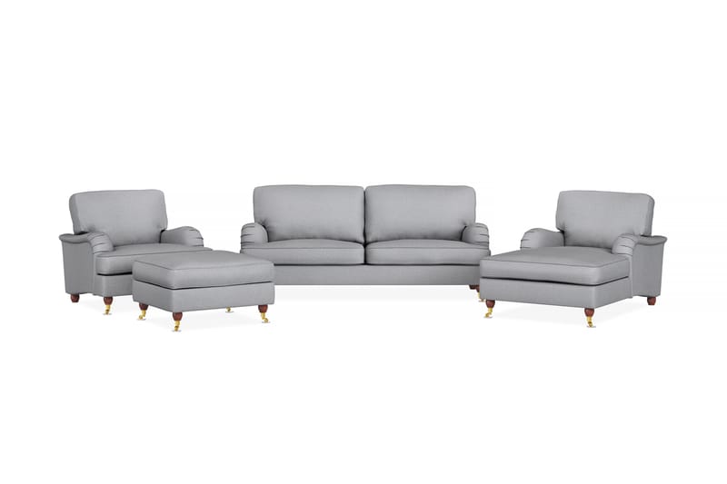 Howard Lyx Soffgrupp 3-sits Soffa + Divanfåtölj + Fåtölj + Fotpall i Tyg - Ljusgrå - Möbler - Vardagsrum - Soffgrupper - Howard soffgrupp