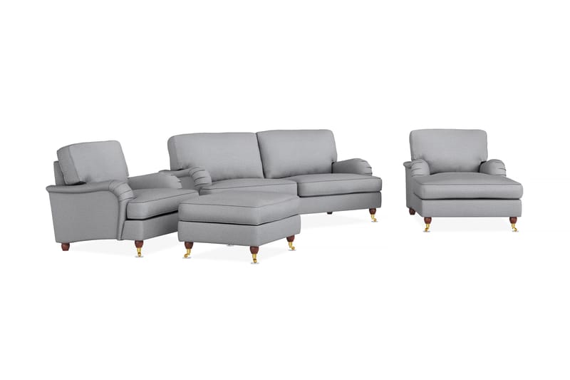 Howard Lyx Soffgrupp 3-sits Soffa + Divanfåtölj + Fåtölj + Fotpall i Tyg - Ljusgrå - Möbler - Vardagsrum - Soffgrupper - Howard soffgrupp