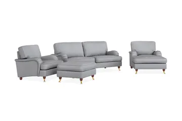 Howard Lyx Soffgrupp 3-sits Soffa + Divanfåtölj + Fåtölj + Fotpall i Tyg - Ljusgrå - Möbler - Vardagsrum - Soffgrupper - Howard soffgrupp
