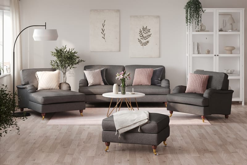 Howard Lyx Soffgrupp 3-sits Soffa + Divanfåtölj + Fåtölj + Fotpall i Tyg - Mörkgrå - Möbler - Vardagsrum - Soffgrupper - Howard soffgrupp