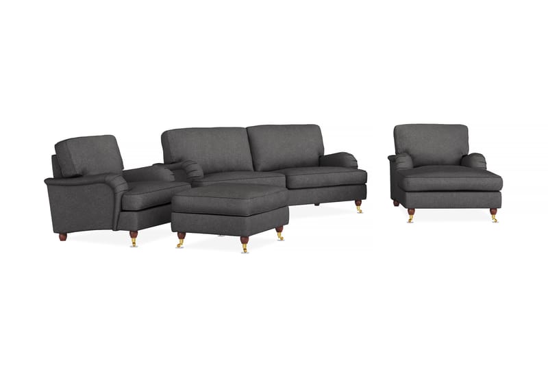 Howard Lyx Soffgrupp 3-sits Soffa + Divanfåtölj + Fåtölj + Fotpall i Tyg - Mörkgrå - Möbler - Vardagsrum - Soffgrupper - Howard soffgrupp