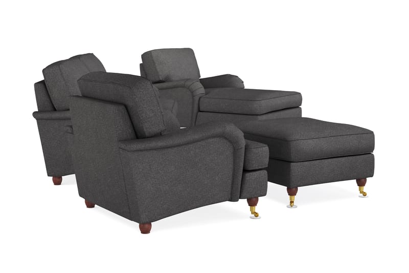 Howard Lyx Soffgrupp 3-sits Soffa + Divanfåtölj + Fåtölj + Fotpall i Tyg - Mörkgrå - Möbler - Vardagsrum - Soffgrupper - Howard soffgrupp
