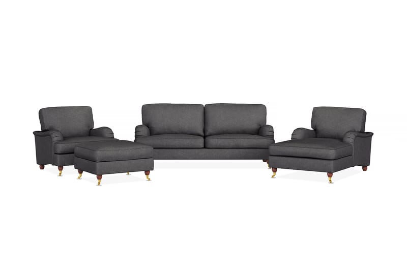 Howard Lyx Soffgrupp 3-sits Soffa + Divanfåtölj + Fåtölj + Fotpall i Tyg - Mörkgrå - Möbler - Vardagsrum - Soffgrupper - Howard soffgrupp