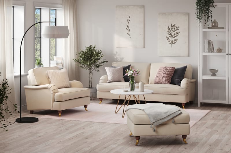 Howard Lyx Soffgrupp 3-sits Soffa + Fåtölj + Fotpall i Tyg - Beige - Möbler - Vardagsrum - Soffgrupper - Howard soffgrupp