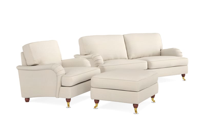 Howard Lyx Soffgrupp 3-sits Soffa + Fåtölj + Fotpall i Tyg - Beige - Möbler - Vardagsrum - Soffgrupper - Howard soffgrupp
