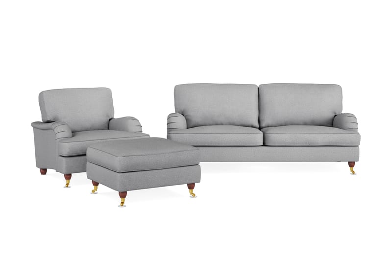Howard Lyx Soffgrupp 3-sits Soffa + Fåtölj + Fotpall i Tyg - Ljusgrå - Möbler - Vardagsrum - Soffgrupper - Howard soffgrupp