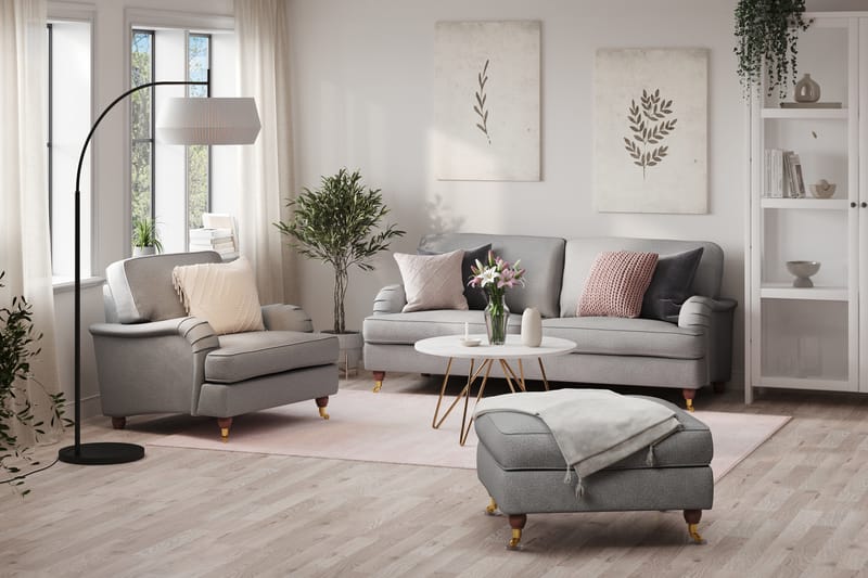 Howard Lyx Soffgrupp 3-sits Soffa + Fåtölj + Fotpall i Tyg - Ljusgrå - Möbler - Vardagsrum - Soffgrupper - Howard soffgrupp