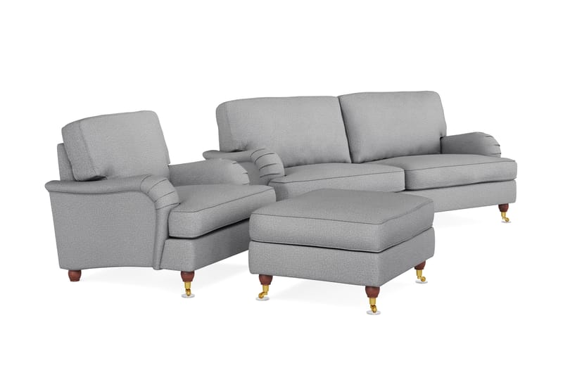 Howard Lyx Soffgrupp 3-sits Soffa + Fåtölj + Fotpall i Tyg - Ljusgrå - Möbler - Vardagsrum - Soffgrupper - Howard soffgrupp