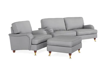 Howard Lyx Soffgrupp 3-sits Soffa + Fåtölj + Fotpall i Tyg - Ljusgrå - Möbler - Vardagsrum - Soffgrupper - Howard soffgrupp
