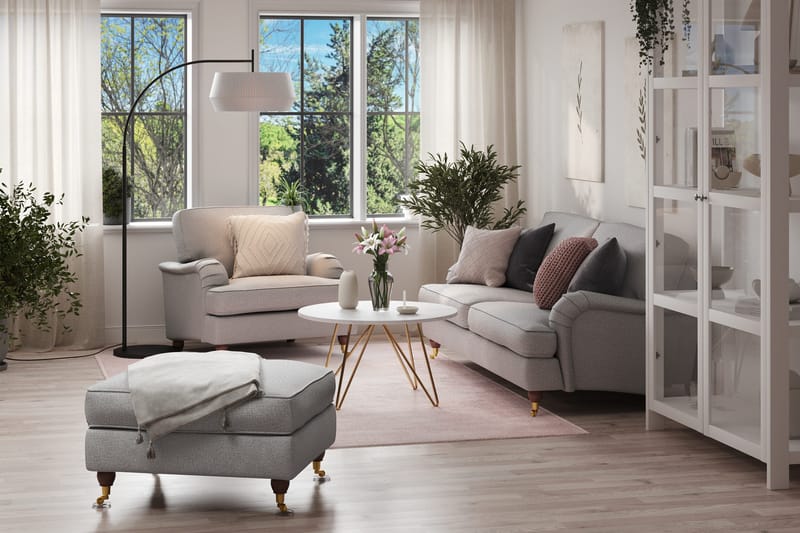 Howard Lyx Soffgrupp 3-sits Soffa + Fåtölj + Fotpall i Tyg - Ljusgrå - Möbler - Vardagsrum - Soffgrupper - Howard soffgrupp