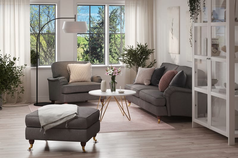 Howard Lyx Soffgrupp 3-sits Soffa + Fåtölj + Fotpall i Tyg - Mörkgrå - Möbler - Vardagsrum - Soffgrupper - Howard soffgrupp