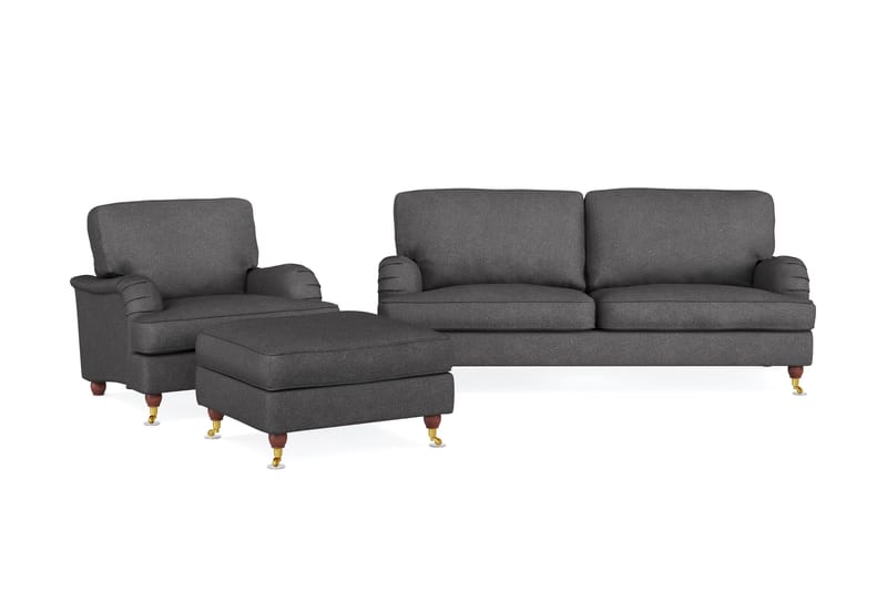 Howard Lyx Soffgrupp 3-sits Soffa + Fåtölj + Fotpall i Tyg - Mörkgrå - Möbler - Vardagsrum - Soffgrupper - Howard soffgrupp
