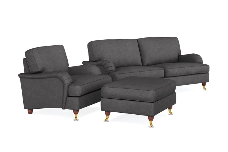 Howard Lyx Soffgrupp 3-sits Soffa + Fåtölj + Fotpall i Tyg - Mörkgrå - Möbler - Vardagsrum - Soffgrupper - Howard soffgrupp