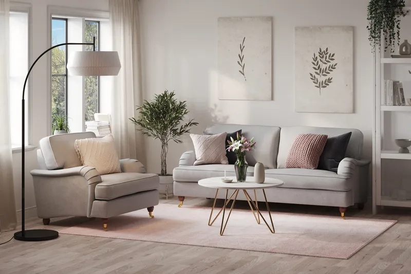 Howard Lyx Soffgrupp 3-sits Soffa + Fåtölj i Tyg - Ljusgrå - Möbler - Vardagsrum - Soffgrupper - Howard soffgrupp