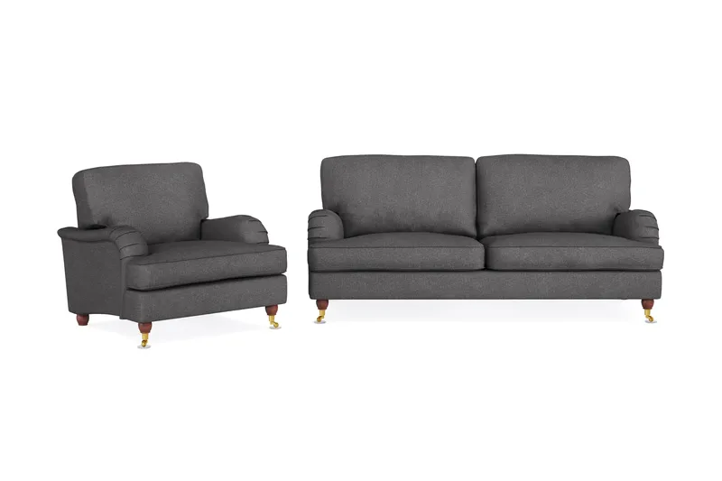 Howard Lyx Soffgrupp 3-sits Soffa + Fåtölj i Tyg, Mörkgrå