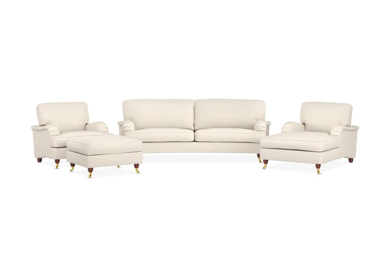 Howard Lyx Soffgrupp 3-sits Svägd Soffa + Divanfåtölj + Fåtölj + Fotpall i Tyg - Beige - Möbler - Vardagsrum - Soffgrupper - Howard soffgrupp