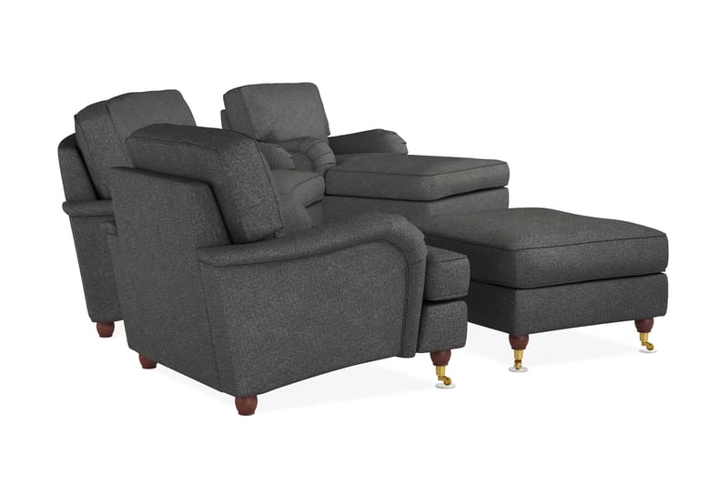 Howard Lyx Soffgrupp 3-sits Svägd Soffa + Divanfåtölj + Fåtölj + Fotpall i Tyg - Mörkgrå - Möbler - Vardagsrum - Soffgrupper - Howard soffgrupp