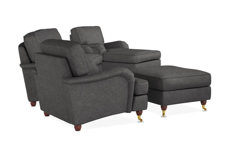 Howard Lyx Soffgrupp 3-sits Svägd Soffa + Divanfåtölj + Fåtölj + Fotpall i Tyg - Mörkgrå - Möbler - Vardagsrum - Soffgrupper - Howard soffgrupp