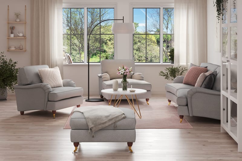 Howard Lyx Soffgrupp 3-sits Svängd Soffa + Divanfåtölj + Fåtölj + Fotpall i Tyg - Ljusgrå - Möbler - Vardagsrum - Soffgrupper - Howard soffgrupp