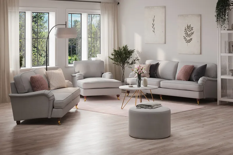 Howard Lyx Soffgrupp 4-sits + 3-sits Soffa + Divanfåtölj i Tyg - Ljusgrå - Möbler - Vardagsrum - Soffgrupper - Howard soffgrupp