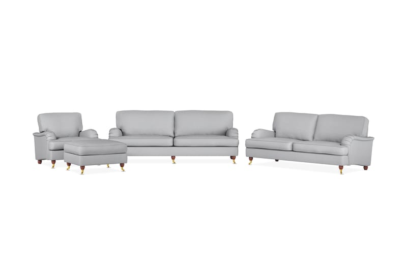 Howard Lyx Soffgrupp 4-sits + 3-sits Soffa + Fåtölj + Fotpall i Tyg - Ljusgrå - Möbler - Vardagsrum - Soffgrupper - Howard soffgrupp