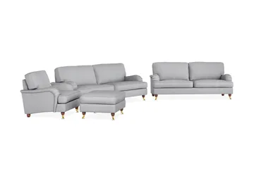 Howard Lyx Soffgrupp 4-sits + 3-sits Soffa + Fåtölj + Fotpall i Tyg - Ljusgrå - Möbler - Vardagsrum - Soffgrupper - Howard soffgrupp