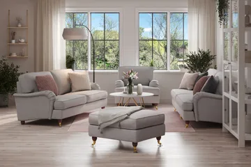 Howard Lyx Soffgrupp 4-sits + 3-sits Soffa + Fåtölj + Fotpall i Tyg - Ljusgrå - Möbler - Vardagsrum - Soffgrupper - Howard soffgrupp