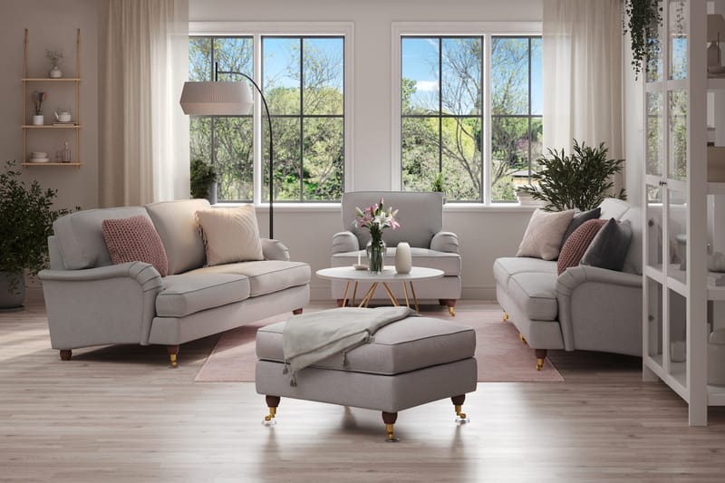 Howard Lyx Soffgrupp 4-sits + 3-sits Soffa + Fåtölj + Fotpall i Tyg - Ljusgrå - Möbler - Vardagsrum - Soffgrupper - Howard soffgrupp