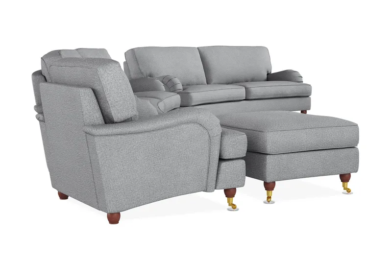 Howard Lyx Soffgrupp 4-sits + 3-sits Svängd Soffa + Fåtölj + Fotpall i Tyg - Ljusgrå - Möbler - Vardagsrum - Soffgrupper - Howard soffgrupp