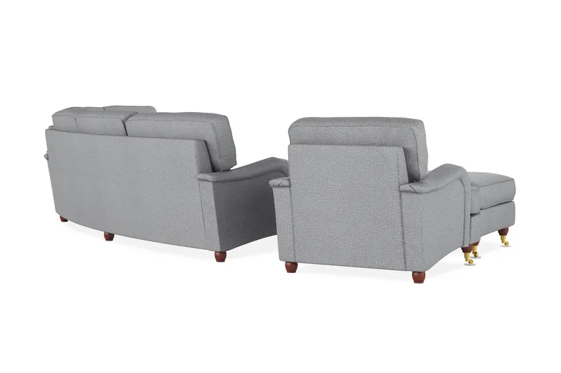 Howard Lyx Soffgrupp 4-sits + 3-sits Svängd Soffa + Fåtölj + Fotpall i Tyg - Ljusgrå - Möbler - Vardagsrum - Soffgrupper - Howard soffgrupp