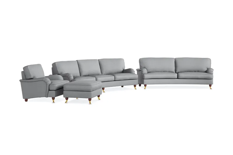 Howard Lyx Soffgrupp 4-sits + 3-sits Svängd Soffa + Fåtölj + Fotpall i Tyg - Ljusgrå - Möbler - Vardagsrum - Soffgrupper - Howard soffgrupp