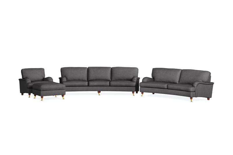 Howard Lyx Soffgrupp 4-sits + 3-sits Svängd Soffa + Fåtölj + Fotpall i Tyg - Mörkgrå - Möbler - Vardagsrum - Soffgrupper - Howard soffgrupp