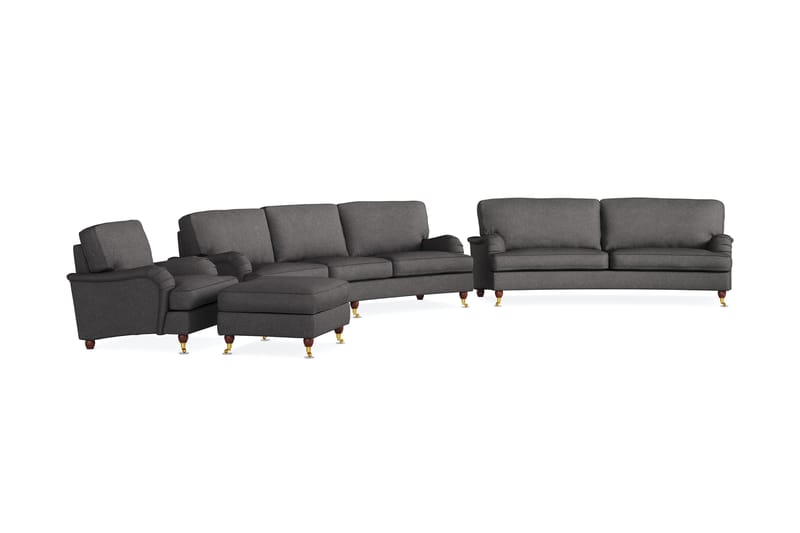 Howard Lyx Soffgrupp 4-sits + 3-sits Svängd Soffa + Fåtölj + Fotpall i Tyg - Mörkgrå - Möbler - Vardagsrum - Soffgrupper - Howard soffgrupp