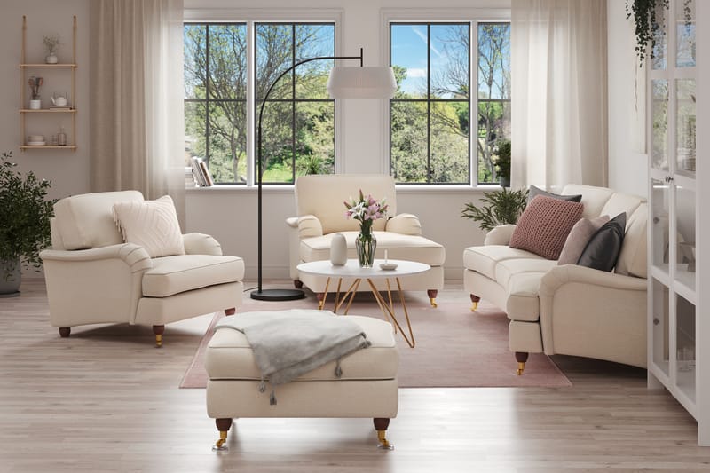 Howard Lyx Soffgrupp 4-sits Svängd Soffa + Divanfåtölj + Fåtölj + Fotpall i Tyg - Beige - Möbler - Vardagsrum - Soffgrupper - Howard soffgrupp
