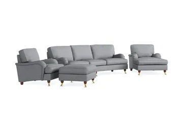 Howard Lyx Soffgrupp 4-sits Svängd Soffa + Divanfåtölj + Fåtölj + Fotpall i Tyg - Ljusgrå - Möbler - Vardagsrum - Soffgrupper - Howard soffgrupp
