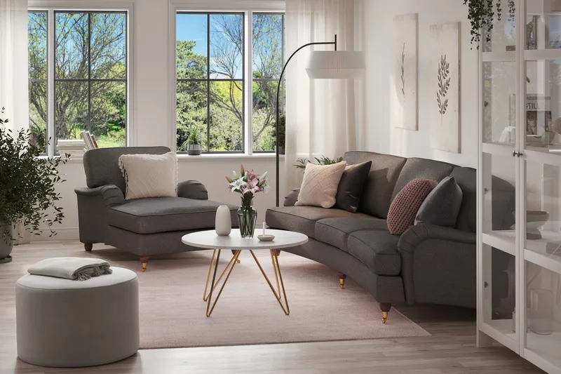 Howard Lyx Soffgrupp 4-sits Svängd Soffa + Divanfåtölj i Tyg - Mörkgrå - Möbler - Vardagsrum - Soffgrupper - Howard soffgrupp