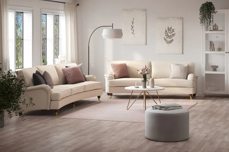 Howard Lyx Soffgrupp Svängd 4-sits + 3-sits Tygsoffa - Beige - Möbler - Vardagsrum - Soffgrupper - Howard soffgrupp