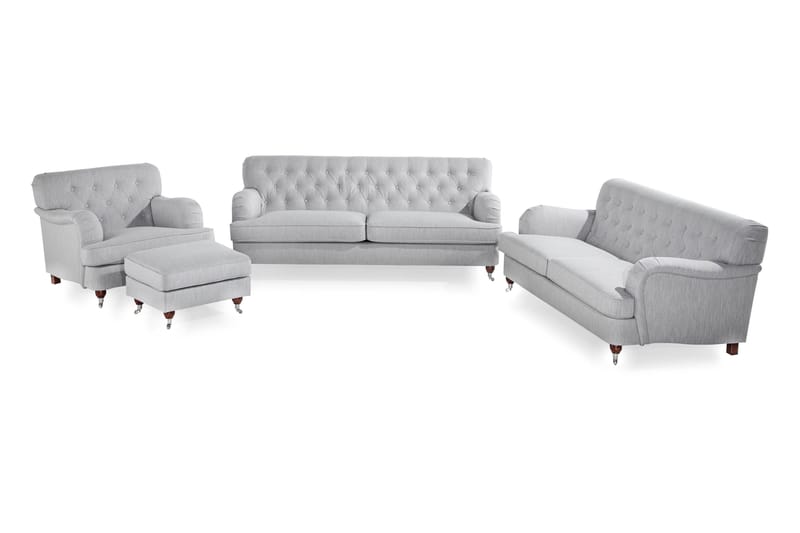 Howard Riviera Soffgrupp 2-sits + 3-sits Soffa + Fåtölj + Fotpall i Tyg - Grå - Möbler - Vardagsrum - Soffgrupper - Howard soffgrupp