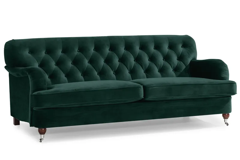 Howard Riviera Soffgrupp 3-sits + 2-sits Soffa + Fåtölj + Fotpall i Sammet - Grön - Möbler - Vardagsrum - Soffgrupper - Howard soffgrupp