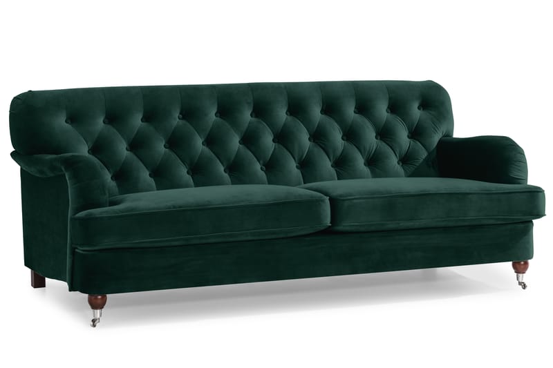 Howard Riviera Soffgrupp 3-sits + 2-sits Soffa + Fåtölj + Fotpall i Sammet - Grön - Möbler - Vardagsrum - Soffgrupper - Howard soffgrupp