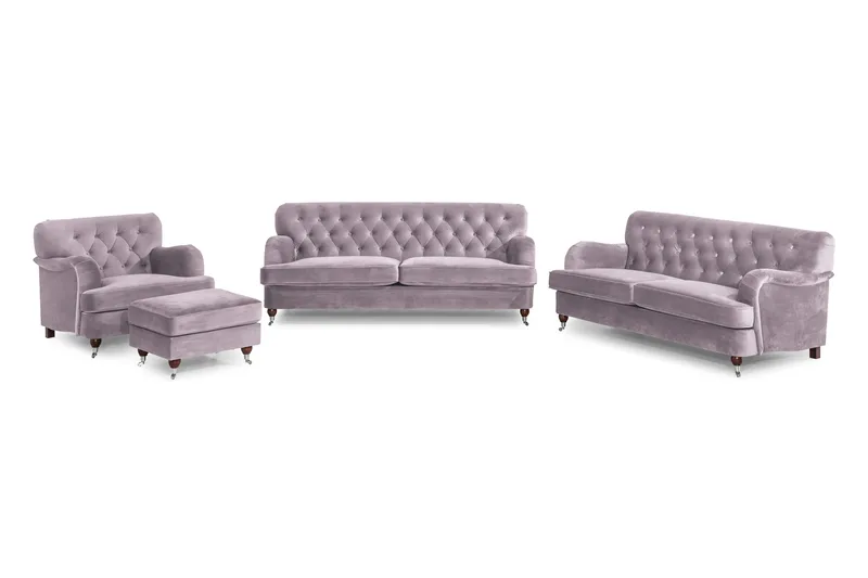 Howard Riviera Soffgrupp 3-sits + 2-sits Soffa + Fåtölj + Fotpall i Sammet - Lila - Möbler - Vardagsrum - Soffgrupper - Howard soffgrupp