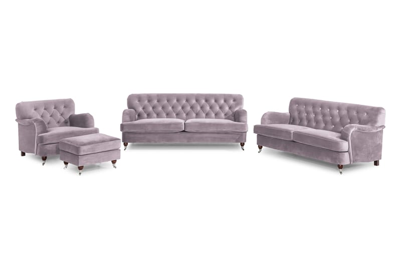 Howard Riviera Soffgrupp 3-sits + 2-sits Soffa + Fåtölj + Fotpall i Sammet - Lila - Möbler - Vardagsrum - Soffgrupper - Howard soffgrupp
