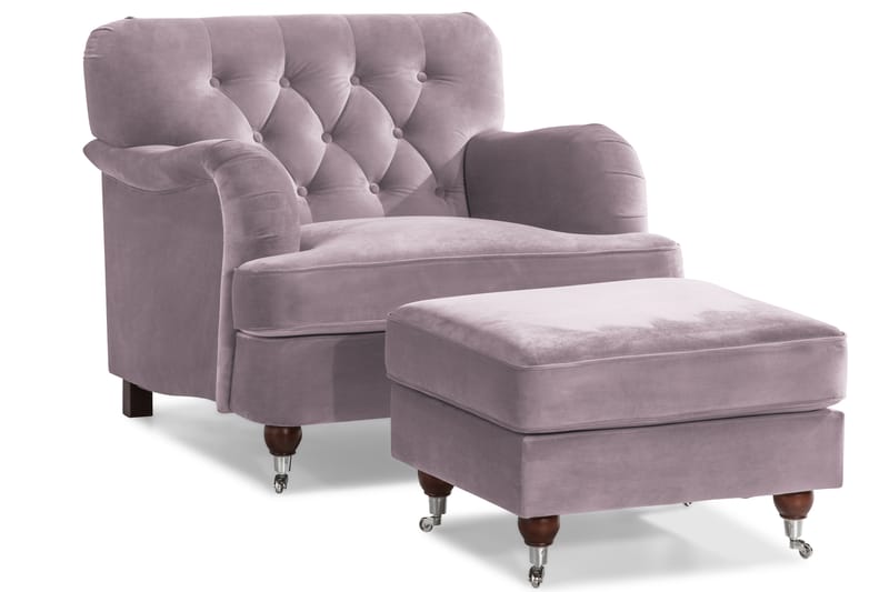 Howard Riviera Soffgrupp 3-sits + 2-sits Soffa + Fåtölj + Fotpall i Sammet - Lila - Möbler - Vardagsrum - Soffgrupper - Howard soffgrupp