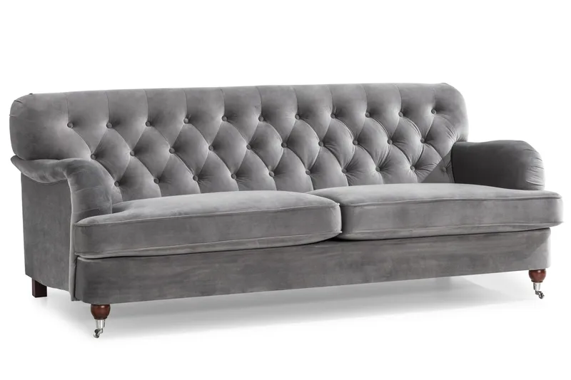 Howard Riviera Soffgrupp 3-sits + 2-sits Soffa + Fåtölj + Fotpall i Sammet - Ljusgrå - Möbler - Vardagsrum - Soffgrupper - Howard soffgrupp