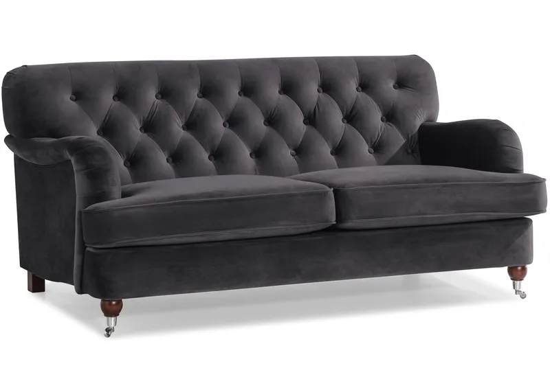 Howard Riviera Soffgrupp 3-sits + 2-sits Soffa + Fåtölj + Fotpall i Sammet - Mörkgrå - Möbler - Vardagsrum - Soffgrupper - Howard soffgrupp