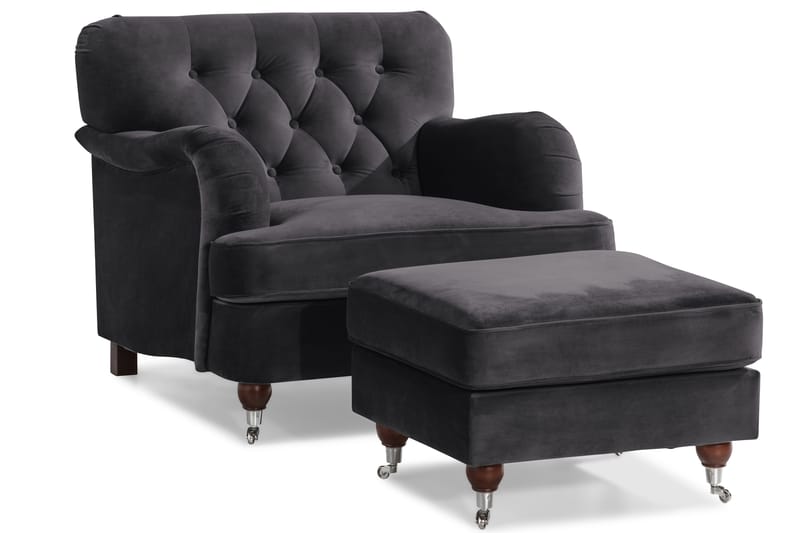 Howard Riviera Soffgrupp 3-sits + 2-sits Soffa + Fåtölj + Fotpall i Sammet - Mörkgrå - Möbler - Vardagsrum - Soffgrupper - Howard soffgrupp