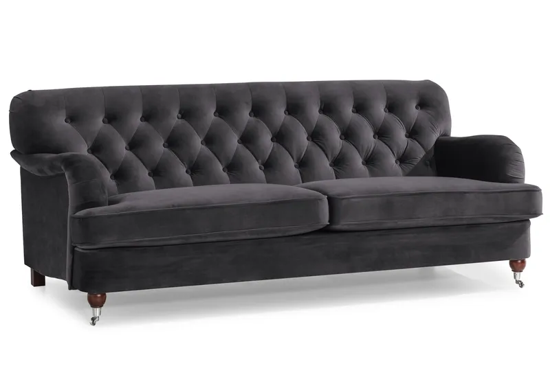 Howard Riviera Soffgrupp 3-sits + 2-sits Soffa + Fåtölj + Fotpall i Sammet - Mörkgrå - Möbler - Vardagsrum - Soffgrupper - Howard soffgrupp
