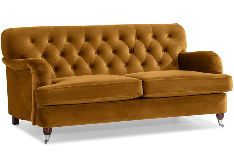 Howard Riviera Soffgrupp 3-sits + 2-sits Soffa + Fåtölj + Fotpall i Sammet - Mörkgul - Möbler - Vardagsrum - Soffgrupper - Howard soffgrupp